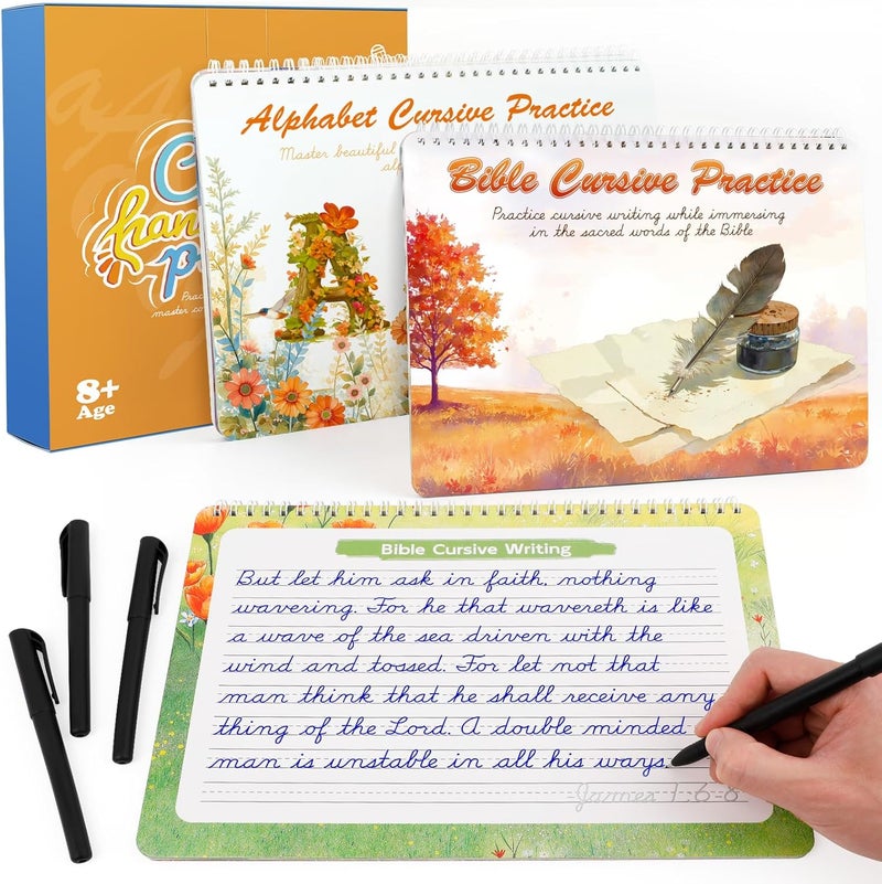 Zazopup Grooved Cursive Handwriting Workbook for Kids 5-12 & Adults,Reusable Magic Practice Books with Disappearing Ink Pens,Grooved Kids Writing Book Cursive Workbook with Words Letters Bible Verses Sentence - Image 1